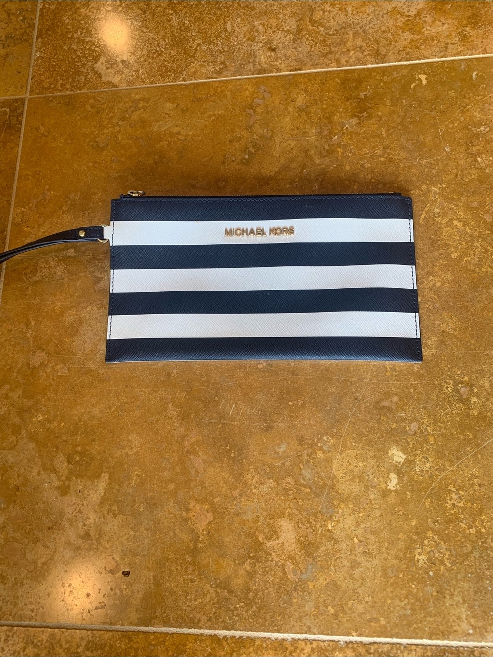 Michael Kors Striped Wristlet with Gold Logo - Picture 6 of 7